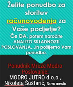 Želite ponudbo za vodenje poslovnih knjig družbe MODRO JUTRO d.o.o.?