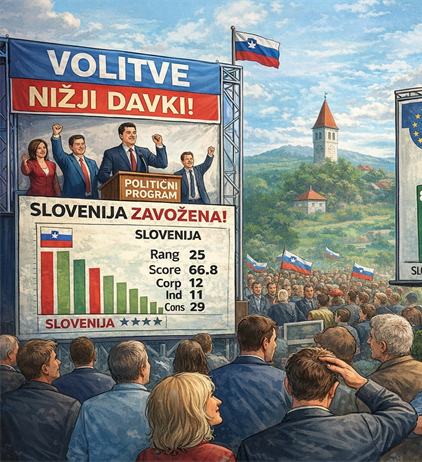 Davčna lestvica Evrope 2025: med metodologijo, normativnimi predpostavkami in realnostjo (Slovenija je 25 od 38 držav)